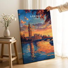 Big Ben London Art Print | Westminster Palace Poster featuring the iconic skyline of London at sunset.