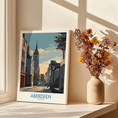 Aberdeen Scotland travel poster print on canvas, featuring city skyline and historic streets, perfect wall art decor.