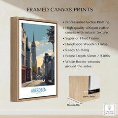 Aberdeen Scotland travel poster in wooden float frame, city skyline wall art with white border, ready to hang