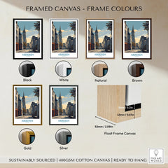 Aberdeen Scotland travel poster in framed canvas with black, white, natural, brown, gold, silver frame options