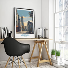Aberdeen Scotland travel poster print, city skyline wall art for home office decor