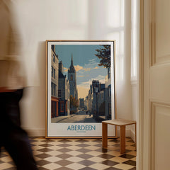 Aberdeen Scotland travel poster print with city skyline, perfect for home wall art decor.