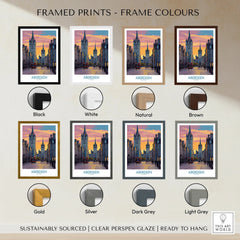 Aberdeen Scotland cityscape framed print in 8 frame colors: black, white, natural, brown, gold, silver, dark grey, light grey