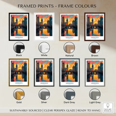 Aberdeen Scotland cityscape print in eight frame colors: black, white, natural, brown, gold, silver, dark grey, light grey