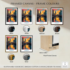 Aberdeen Scotland cityscape wall art in black, white, natural, brown, gold, and silver frames, ready to hang.