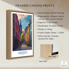 Aberdeen Scotland travel poster in wooden float frame, vibrant city street art for home decor