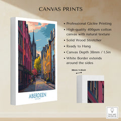 Aberdeen Scotland travel poster canvas print with colorful street art, ready to hang wall decor