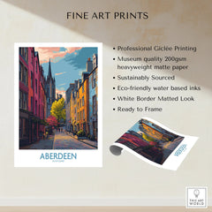 Aberdeen Scotland travel poster print with colorful street art, white border, ready to frame