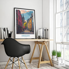 Aberdeen Scotland travel poster wall art, colorful city street print for home decor