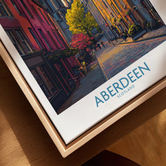 Aberdeen Scotland cityscape wall art print with autumn trees and colorful buildings, perfect for home decor