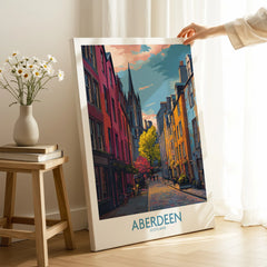Aberdeen Scotland travel poster wall art with colorful street scene, perfect for home decor