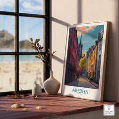 Aberdeen Scotland travel poster print with colorful street art, perfect for home decor wall art