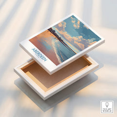 Aberdeen Scotland travel poster print on canvas, beach sunset scene for home wall art decor