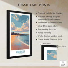 Framed Aberdeen Scotland travel poster print with beach skyline, perfect wall art for home decor.
