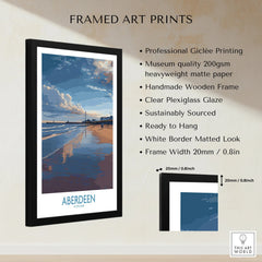 Aberdeen Scotland travel poster print in black frame, beach scene with lighthouse, ideal wall art decor