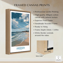 Aberdeen Scotland beach travel poster in wooden frame, coastal art for home decor