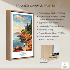 Acadia National Park Art Print framed canvas print showcasing vibrant nature scene with lighthouse and rocky shore.