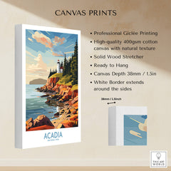 Acadia National Park Art Print featuring vibrant colors and detailed landscape design on canvas.