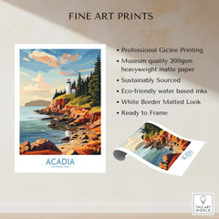 Acadia National Park Art Print featuring vibrant coastal scenery and lighthouse, perfect for home decor.