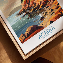 Acadia National Park Art Print featuring vibrant colors of the park's stunning coastline and rocky shoreline.
