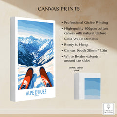 Alpe d'Huez Art Print Winter Sports showcasing professional Giclée printing and mountain skiing scenery.