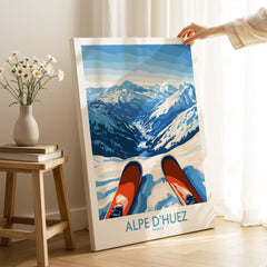 Alpe d'Huez Art Print Winter Sports showcasing a stunning mountain view and ski scene in French resort.