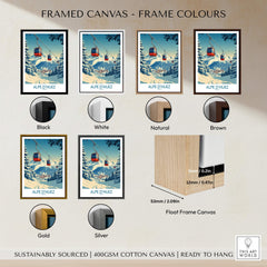 Alpe d'Huez Poster France framed canvas in various colors including black, white, natural, brown, gold, and silver.