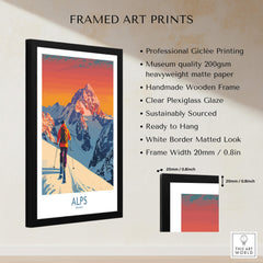 Framed Alps Poster France showcasing a skier in vibrant colors, perfect for home or office decor.