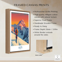 Framed Alps Poster France showcasing vibrant colors and high-quality giclée printing, perfect for ski enthusiasts.