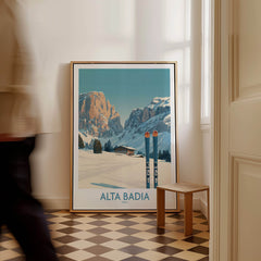 Alta Badia Italy Ski Wall Art - Italian Alps Travel Decor showcasing a stunning alpine scene in a stylish interior.
