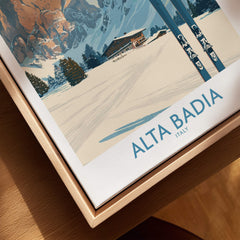 Alta Badia Italy Ski Wall Art - Italian Alps Travel Decor featuring a scenic winter landscape.
