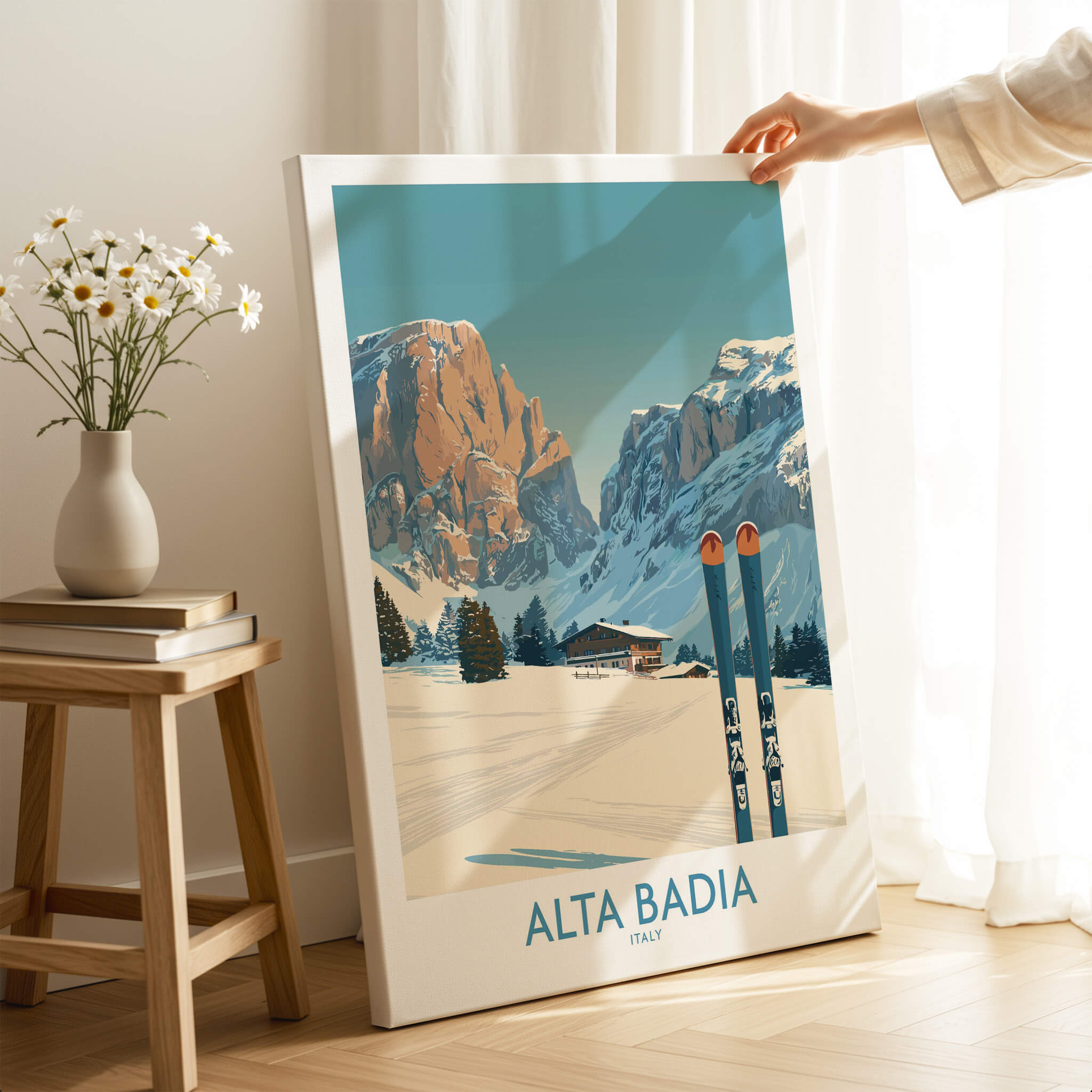 Alta Badia Italy Ski Wall Art - Italian Alps Travel Decor featuring stunning alpine scenery.