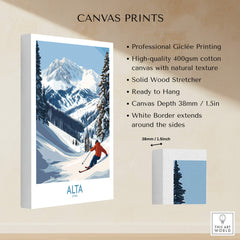 Alta Utah Skiing Adventure Print - Wasatch Mountains Winter Decor showcasing snowy slopes and mountainous landscapes.
