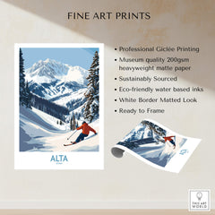 Alta Utah Skiing Adventure Print - Wasatch Mountains Winter Decor showcased with professional Giclée printing details.