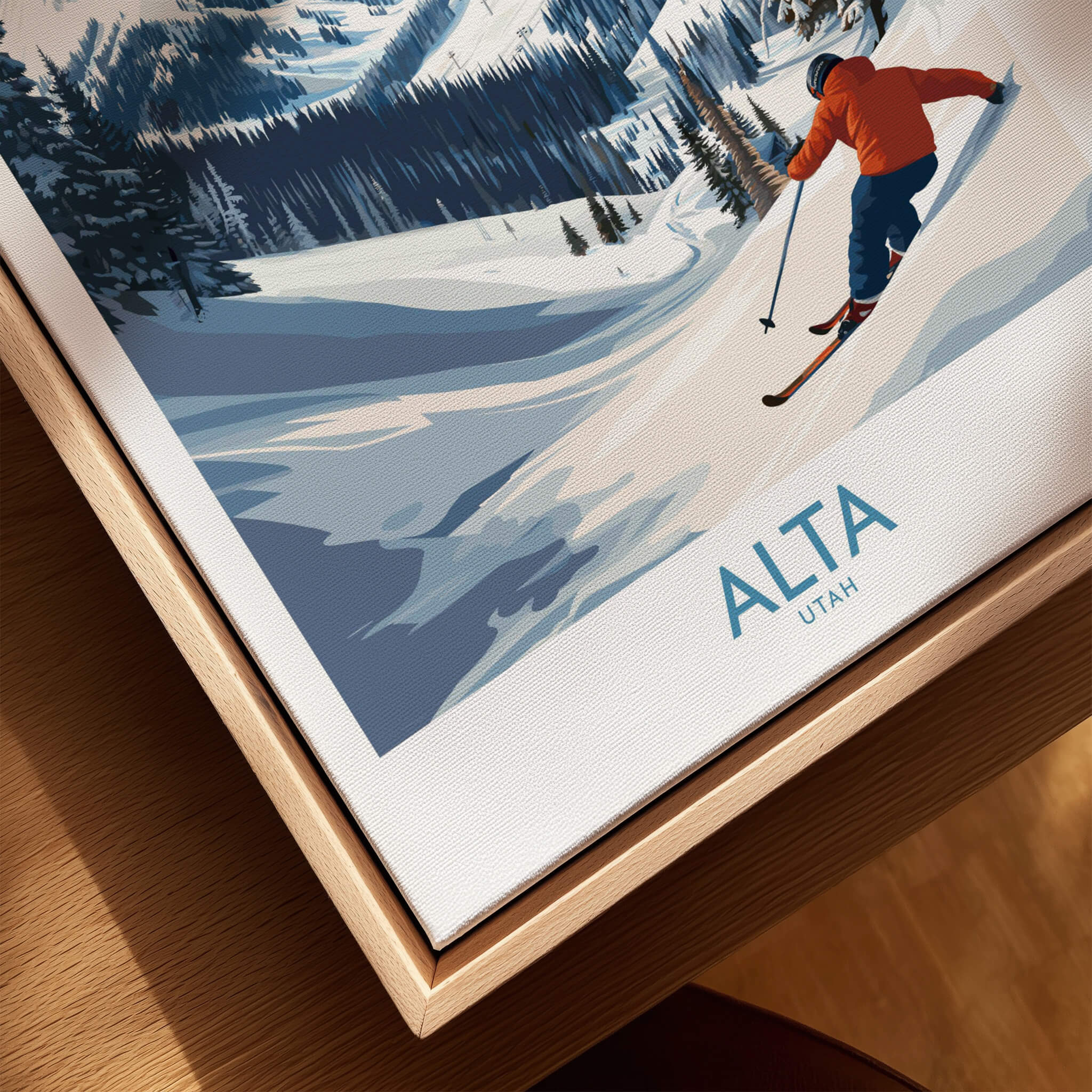 Alta Utah Skiing Adventure Print - Wasatch Mountains Winter Decor showcasing a skier on snowy slopes.