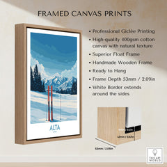 Alta Utah Winter Mountain Landscape Poster - Utah Skiing Decor in a framed canvas print with wooden frame.