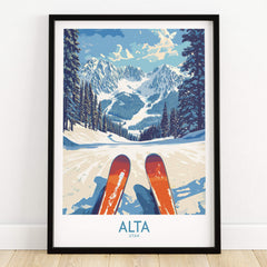 Alta Utah Ski Adventure Poster - Wasatch Range Travel Decor featuring scenic snow-covered mountains.