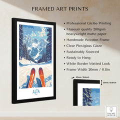 Alta Utah Ski Adventure Poster - Wasatch Range Travel Decor featuring a framed art print with ski gear.