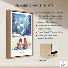 Alta Utah Ski Adventure Poster - Wasatch Range Travel Decor framed canvas print with wooden frame and high-quality giclée printing.