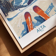 Alta Utah Ski Adventure Poster - Wasatch Range Travel Decor featuring ski tips on a winter slope