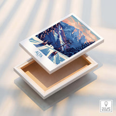 Alta Utah Ski Print - Winter Sports Travel Decor displayed on an open box showcasing snowy mountain landscape.