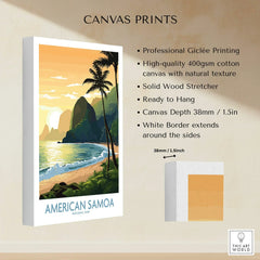 American Samoa National Park canvas print with tropical beach sunset and palm trees, wall art decor