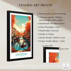Amsterdam Wall Art | Modern Style framed art print featuring vibrant Amsterdam canals and bicycles.