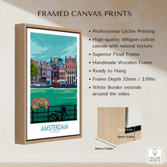 Amsterdam Poster Print framed canvas showcasing the beauty of Amsterdam with vibrant colors and ready to hang.
