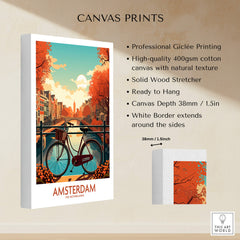 Amsterdam Wall Art with Bike | Modern Style - Giclée print featuring vibrant Amsterdam canals and bike.