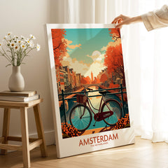 Amsterdam Wall Art with Bike | Modern Style featuring a vibrant Amsterdam canal scene and a vintage bike.
