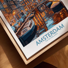 Vibrant Amsterdam Canal View Poster - Colourful Reflection on the Canals Art showcasing colorful reflections in the canals.