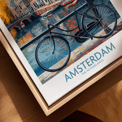 Bright Amsterdam Canal Poster - Colourful Dutch Houses Reflecting on Water Art