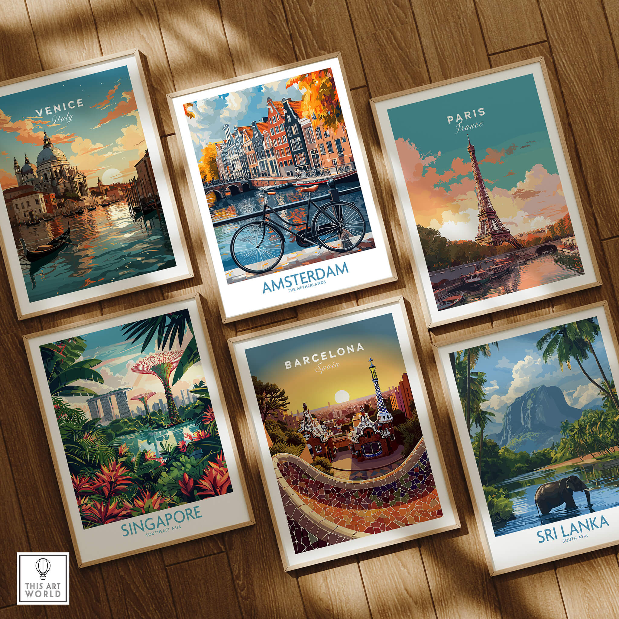 Bright Amsterdam Canal Poster - Colourful Dutch Houses Reflecting on Water Art among other vibrant city prints.