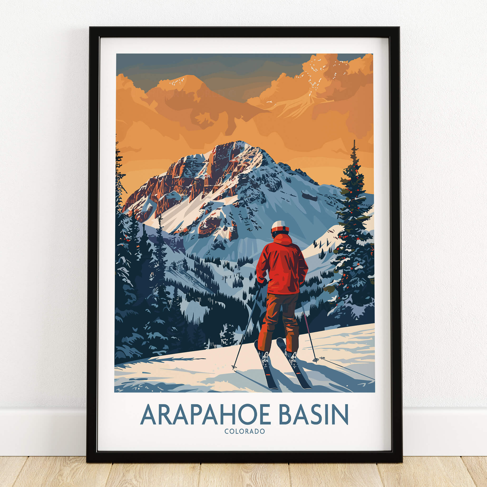 Arapahoe Basin Ski Print - Colorado depicting a skier in the scenic mountains of Colorado.